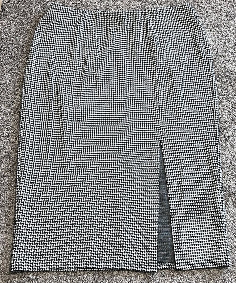 Lane Bryant Black White Ponte Front Slit Houndstooth Midi Pencil Skirt NWT sz 20